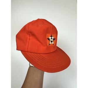Vintage 80's Houston Astros MLB Orange Mesh Trucker Snapback Baseball Hat Cap